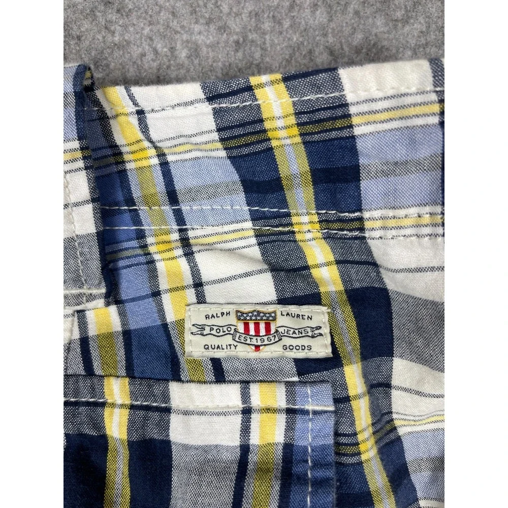 VTG Polo Jeans Company Ralph Lauren‎ Blue Plaid Cargo Shorts 40x11